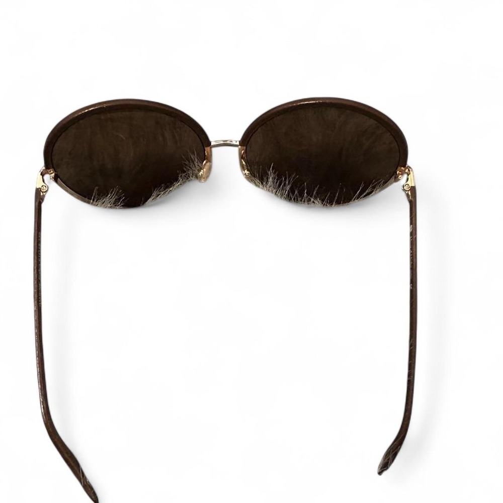 House of Harlow 1960 Oversized Round Sunglasses Brown Leather Gold Retro Boho - Picture 3 of 8